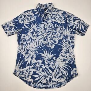 Polo Ralph Lauren Linen Half Button-Up Hawiian‎ Shirt Men's M Blue/White Floral
